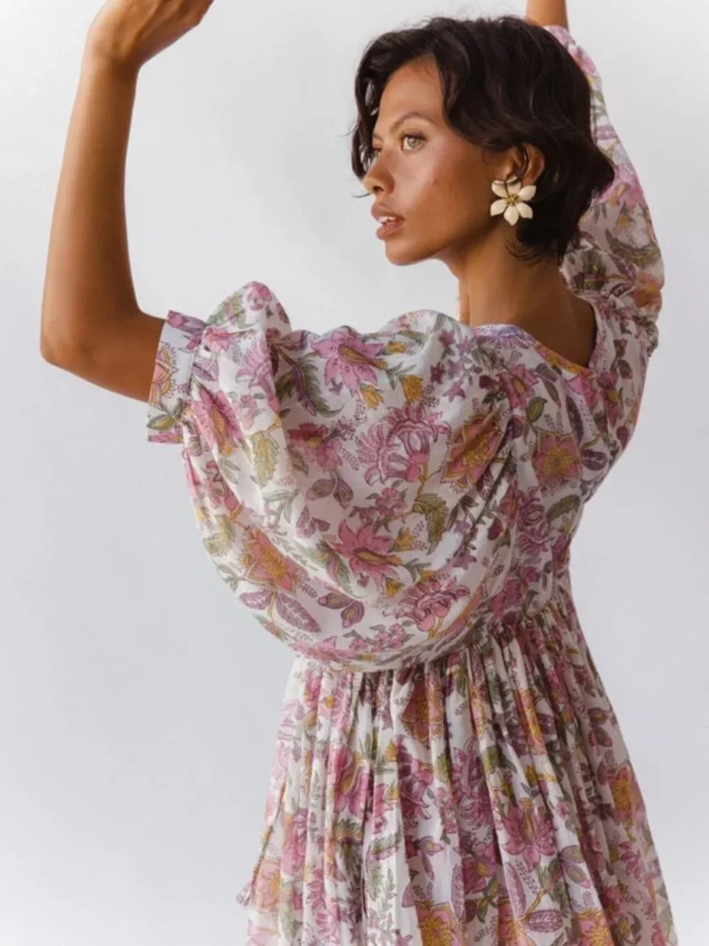 Daughters of India Kyra Dress Mini 100% Cotton Lightweight Floral Pink Medium